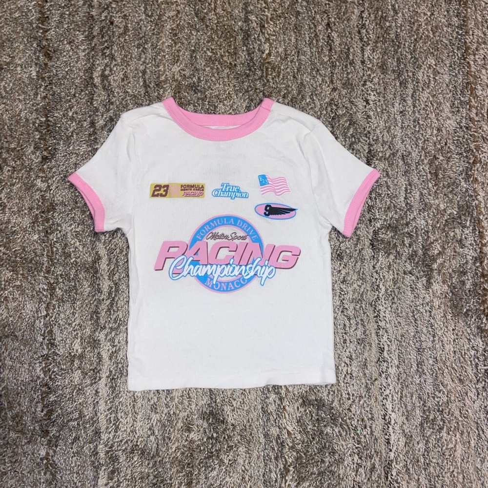 White and pink baby tee